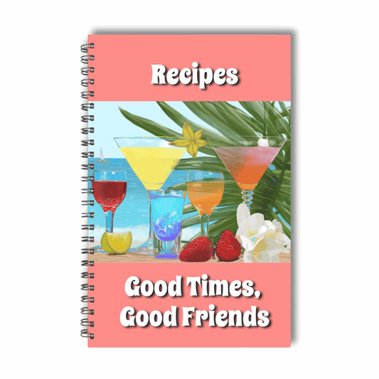 Good Times Good Friends Recipe Soft cover Spiral Book 5.5 x 8.5 Coral