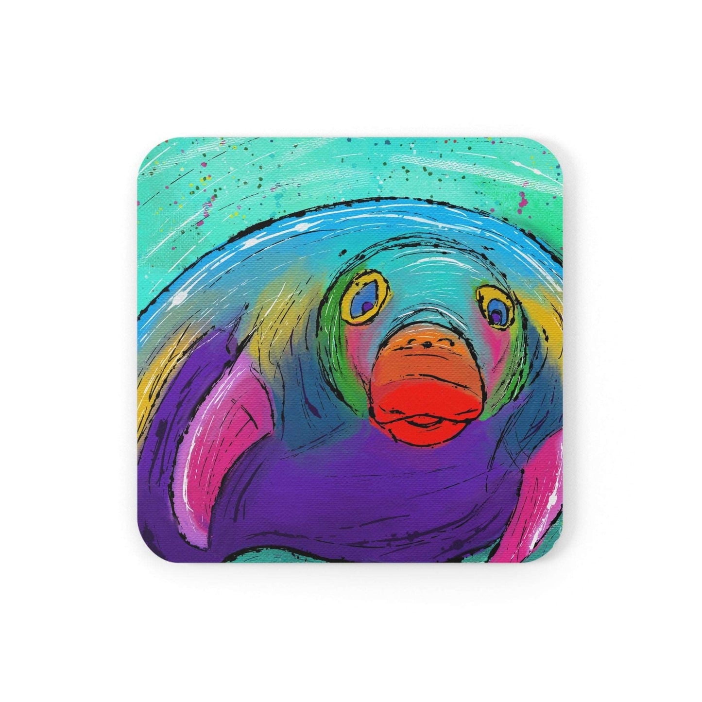 Manatee Coaster Set of 4, Sea Lover Gift, Ocean Gift, Corkwood Coaster, Colorful Coaster, Tropical Gift, Nautical Coaster