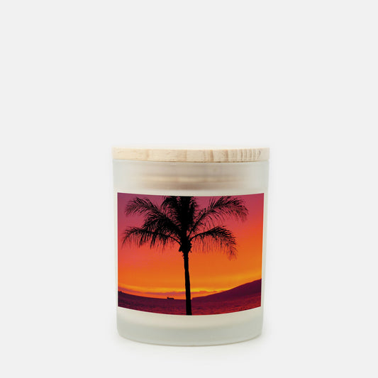 Hot Pink Palm Candle Frosted Glass (Hand Poured 11 oz)