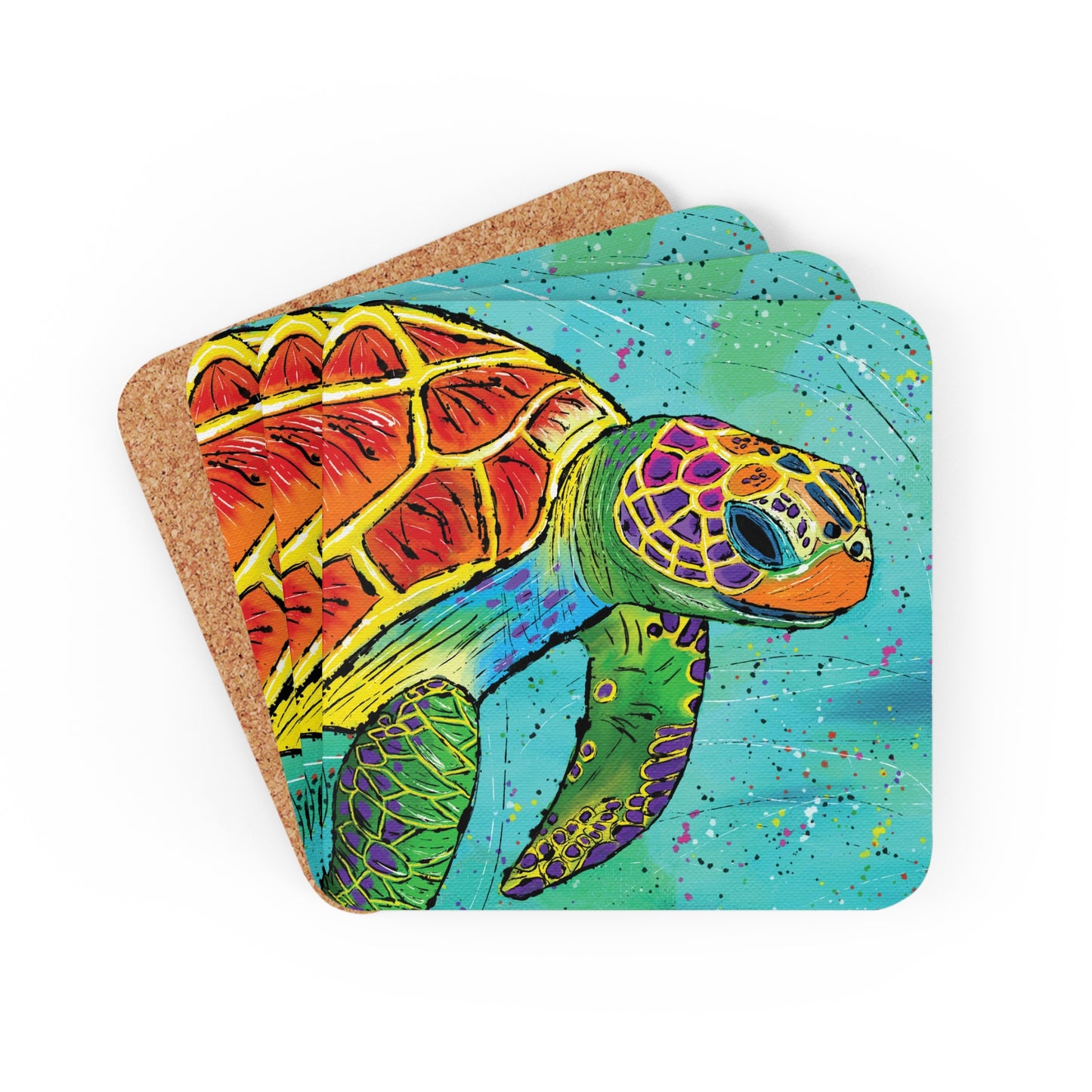 Sea Turtle Coaster Set of 4, Sea Lover Gift, Ocean Gift, Colorful Coaster, Tropical Gift, Nautical Coaster, Art Gift