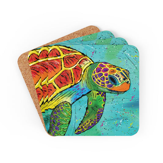 Sea Turtle Coaster Set of 4, Sea Lover Gift, Ocean Gift, Colorful Coaster, Tropical Gift, Nautical Coaster, Art Gift