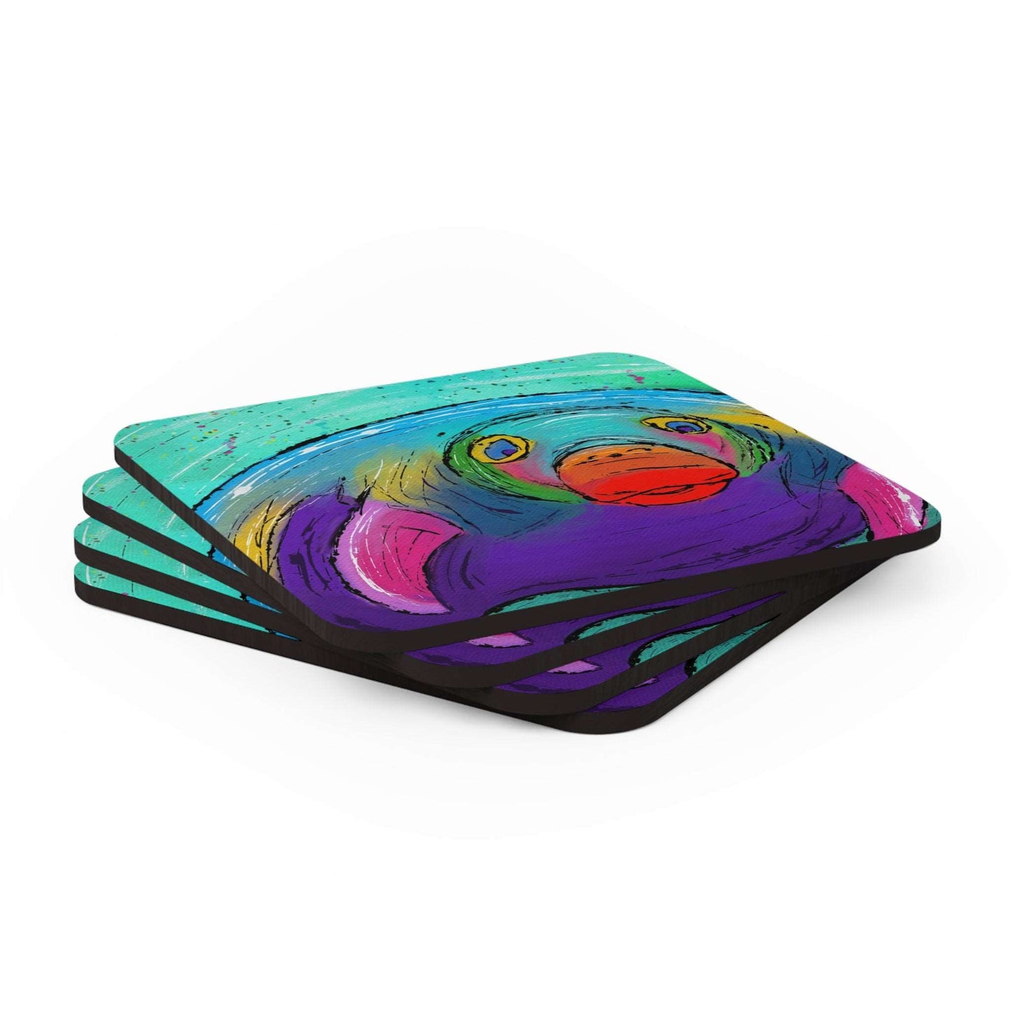 Manatee Coaster Set of 4, Sea Lover Gift, Ocean Gift, Corkwood Coaster, Colorful Coaster, Tropical Gift, Nautical Coaster
