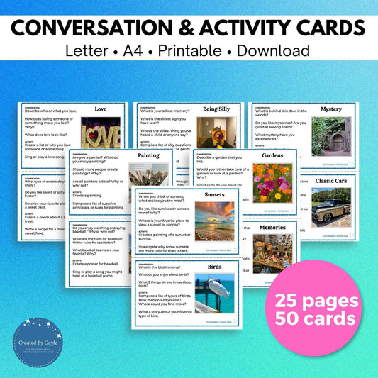Photo Conversation Activity Cards for Elderly, Classroom, Therapy, Memory Care and More!