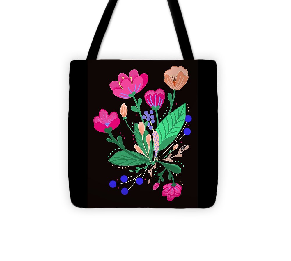 Colorful Flowers On Black - Tote Bag