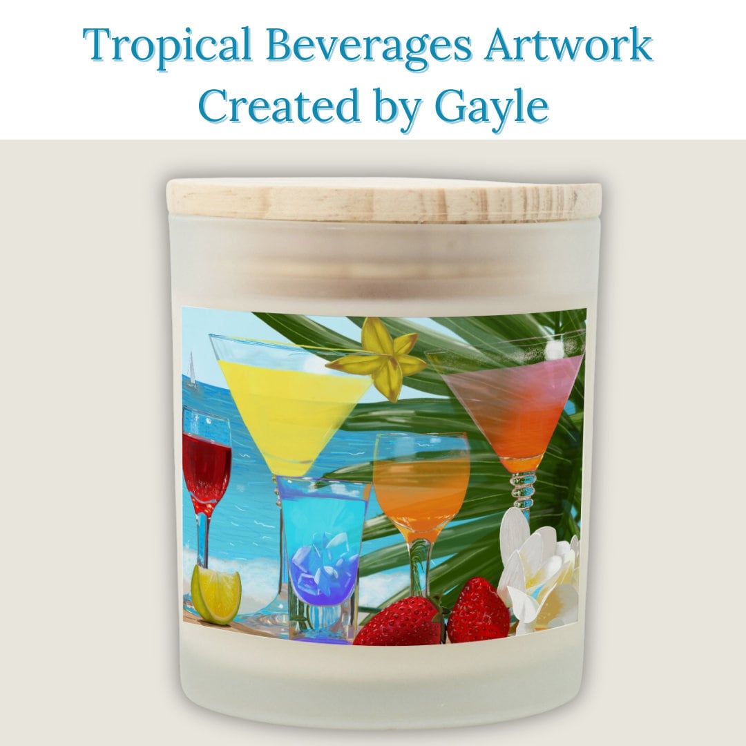 Tropical Beverages Candle Frosted Glass (Hand Poured 11 oz) | Eco Friendly Clean Burning | Scent Choices | Created By Gayle