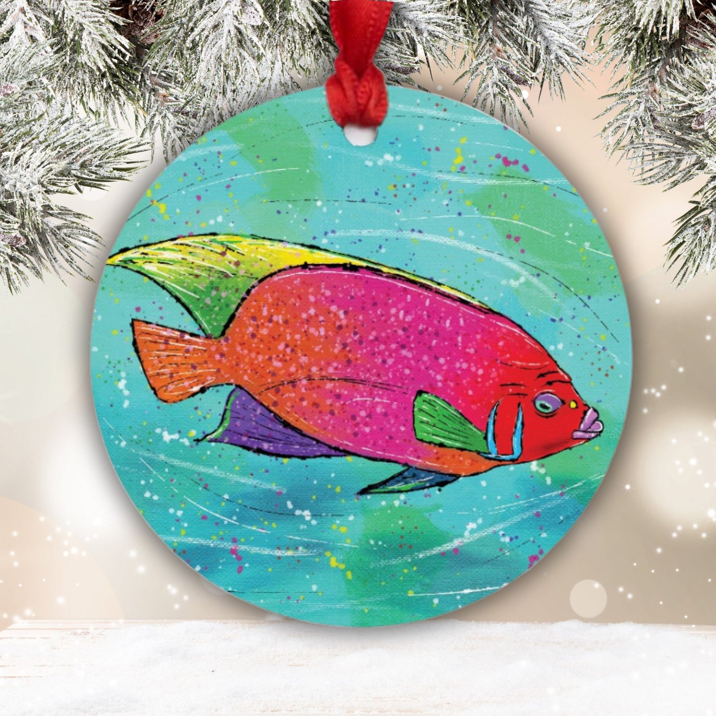 Pink Fish Ornament - One-Sided (Round)