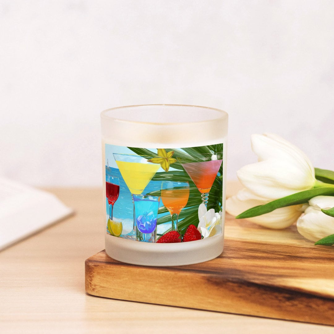 Tropical Beverages Candle Frosted Glass (Hand Poured 11 oz) | Eco Friendly Clean Burning | Scent Choices | Created By Gayle