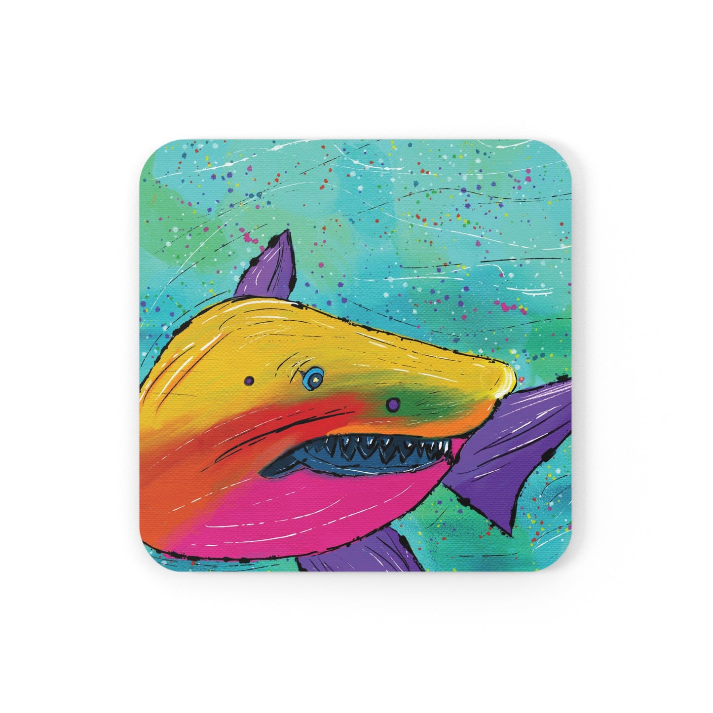 Shark Coaster Set of 4, Sea Lover Gift, Ocean Gift, Corkwood Coaster, Colorful Coaster, Tropical Gift, Nautical Coaster