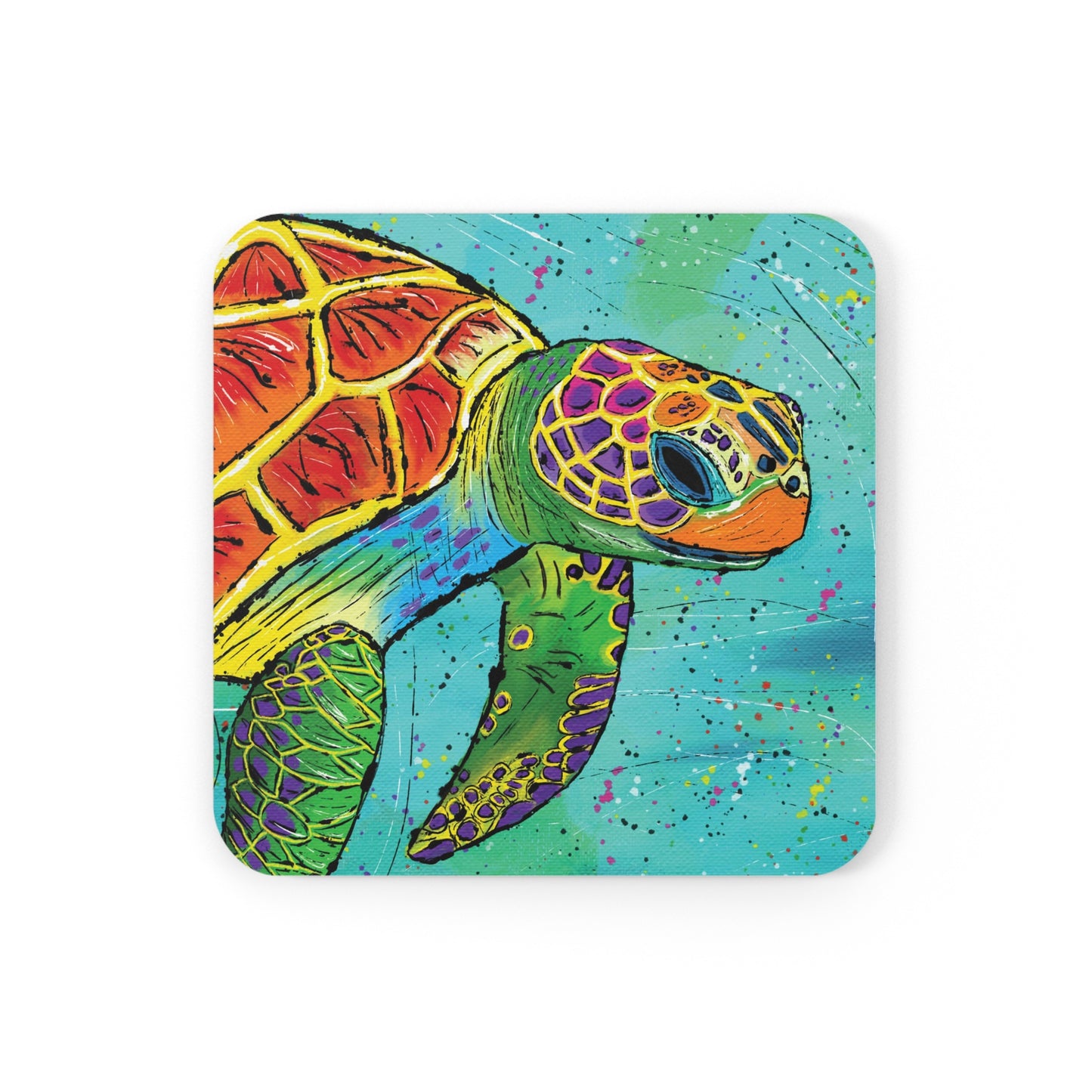 Sea Turtle Coaster Set of 4, Sea Lover Gift, Ocean Gift, Colorful Coaster, Tropical Gift, Nautical Coaster, Art Gift