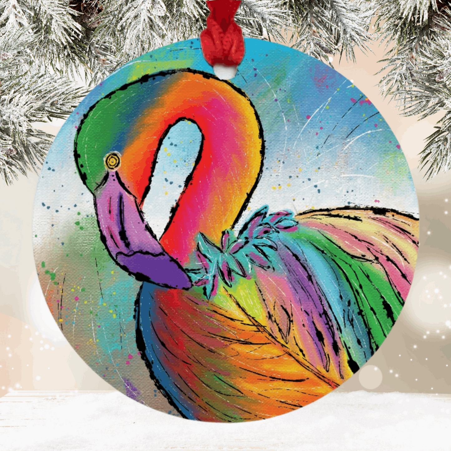 Flamingo Ornament - One-Sided (Round)