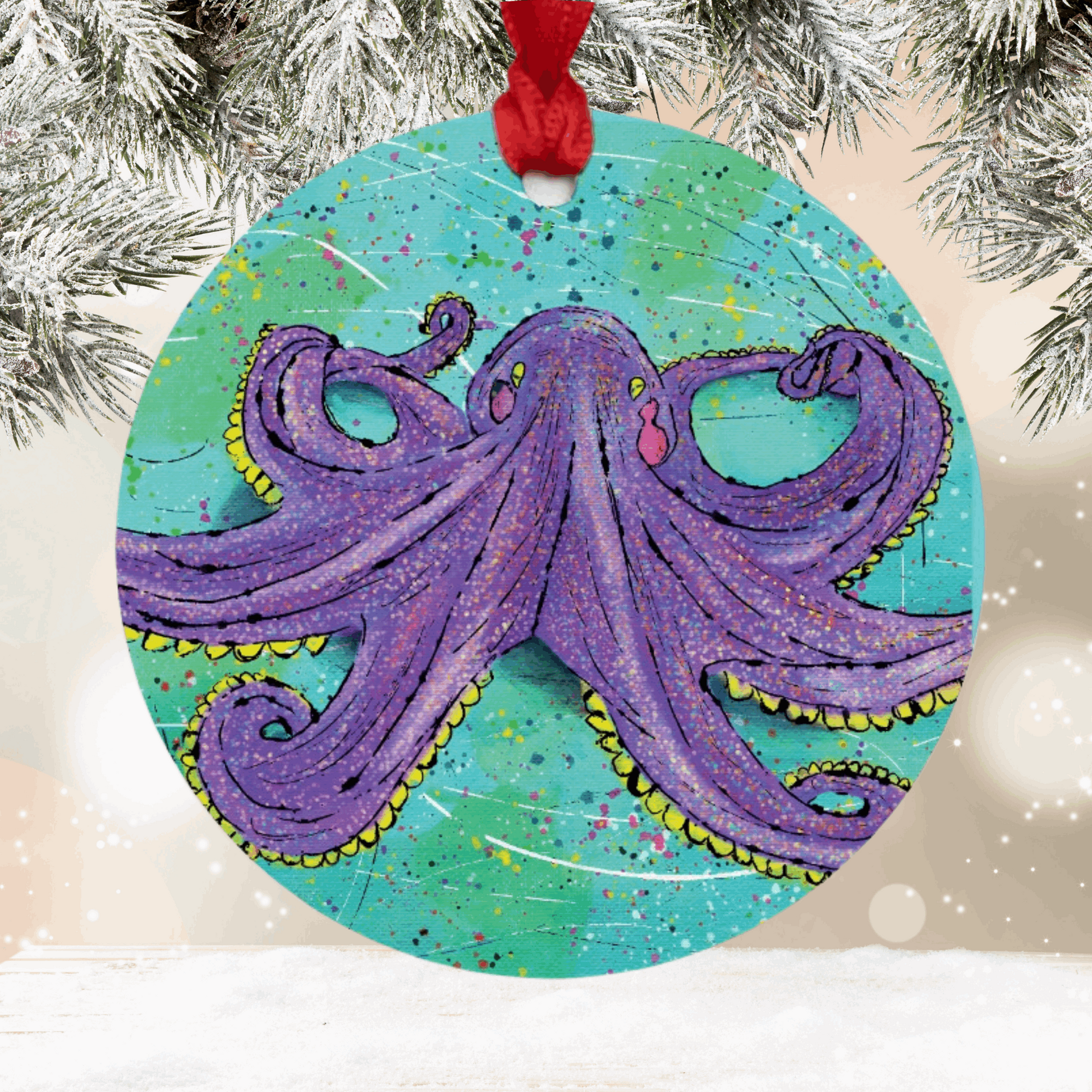 Octopus Celebration Ornament - One-Sided (Round)