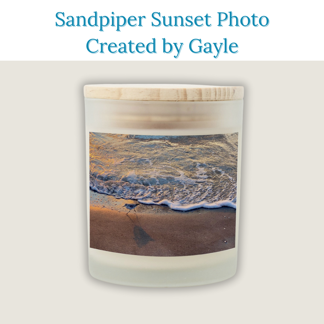 Sandpiper Sunset Candle Frosted Glass (Hand Poured 11 oz)