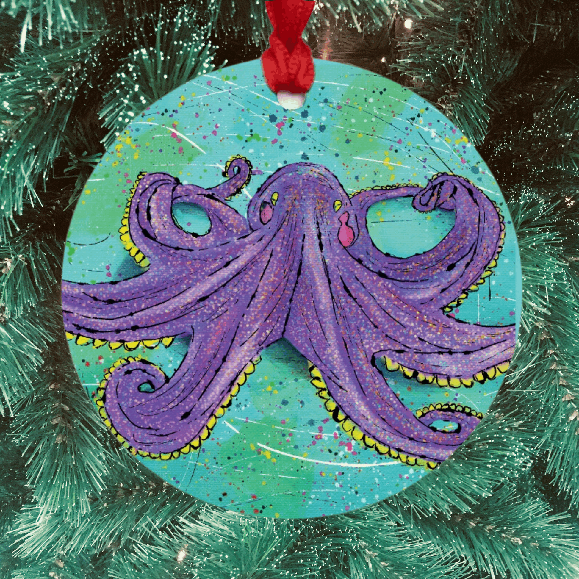 Octopus Celebration Ornament - One-Sided (Round)