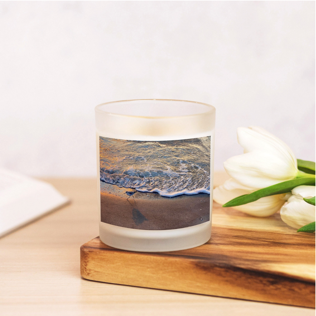 Sandpiper Sunset Candle Frosted Glass (Hand Poured 11 oz)