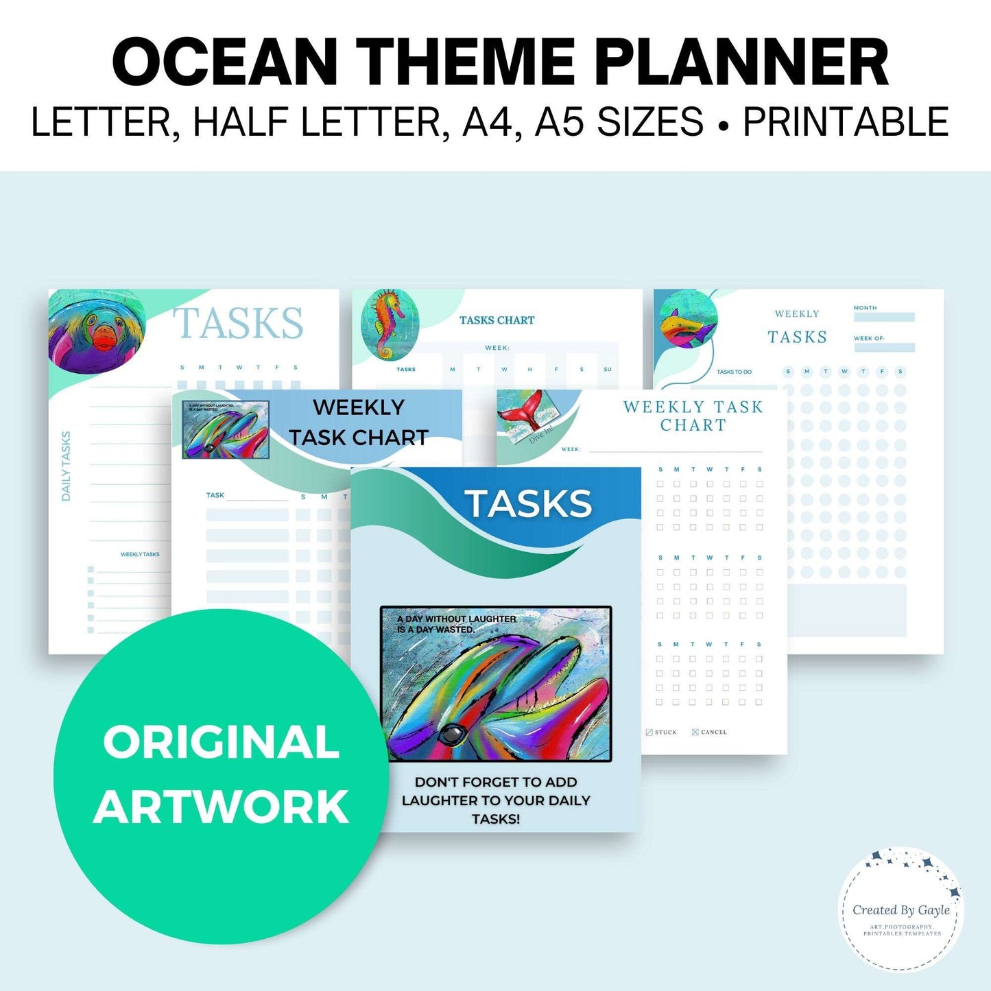 Ocean Theme Planner | 50+ Printable pages | Original Artwork Created By Gayle