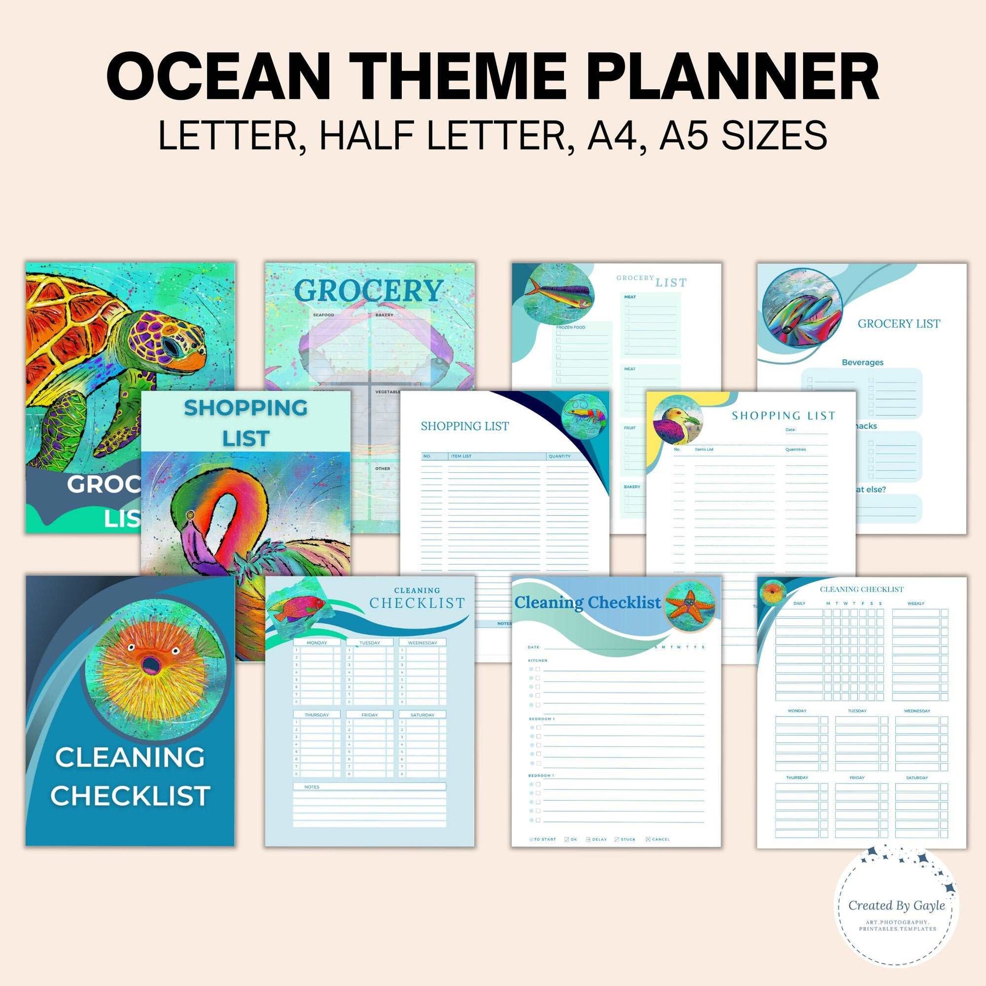 Ocean Theme Planner | 50+ Printable pages | Original Artwork Created By Gayle