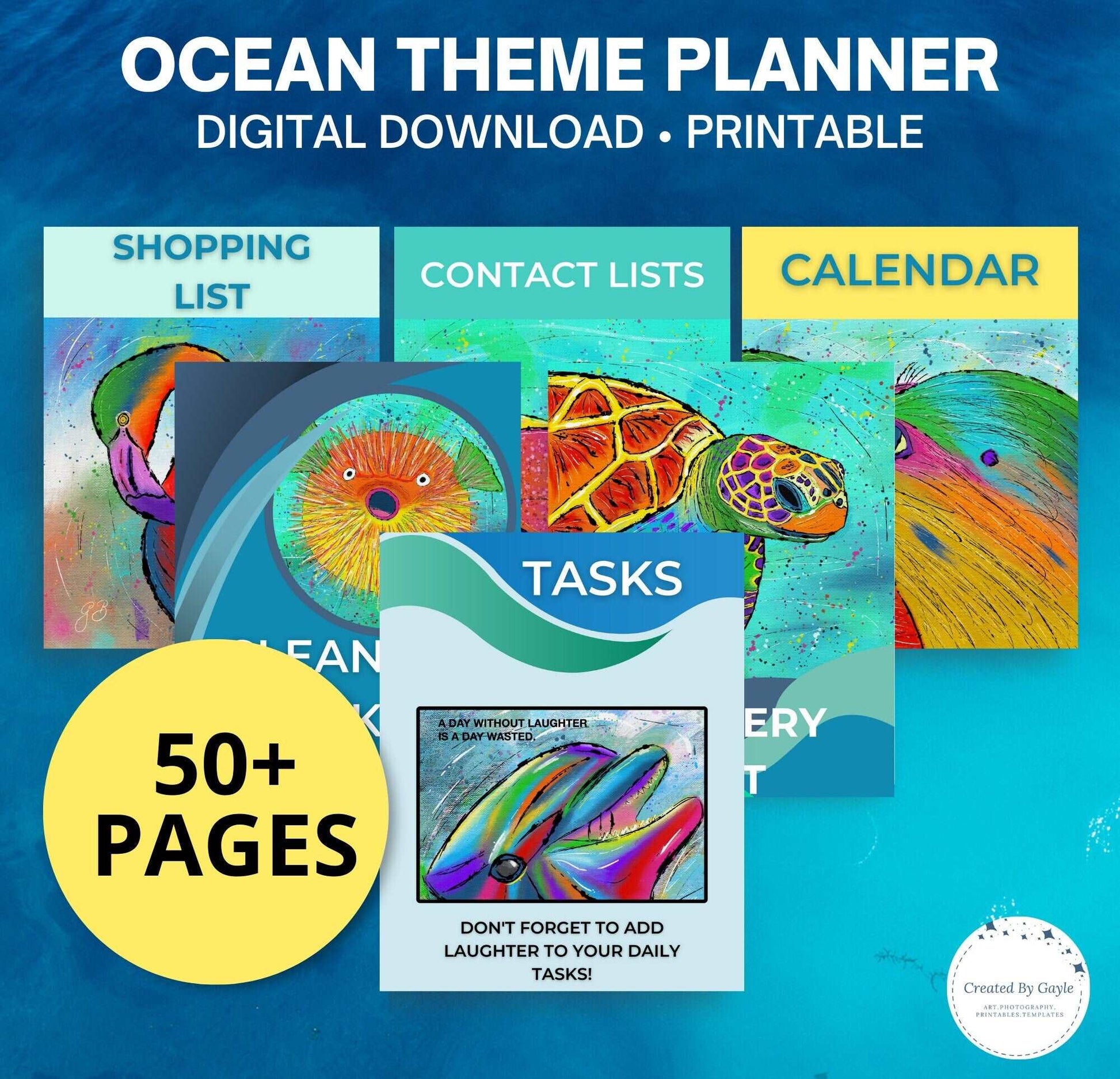 Ocean Theme Planner | 50+ Printable pages | Original Artwork Created By Gayle