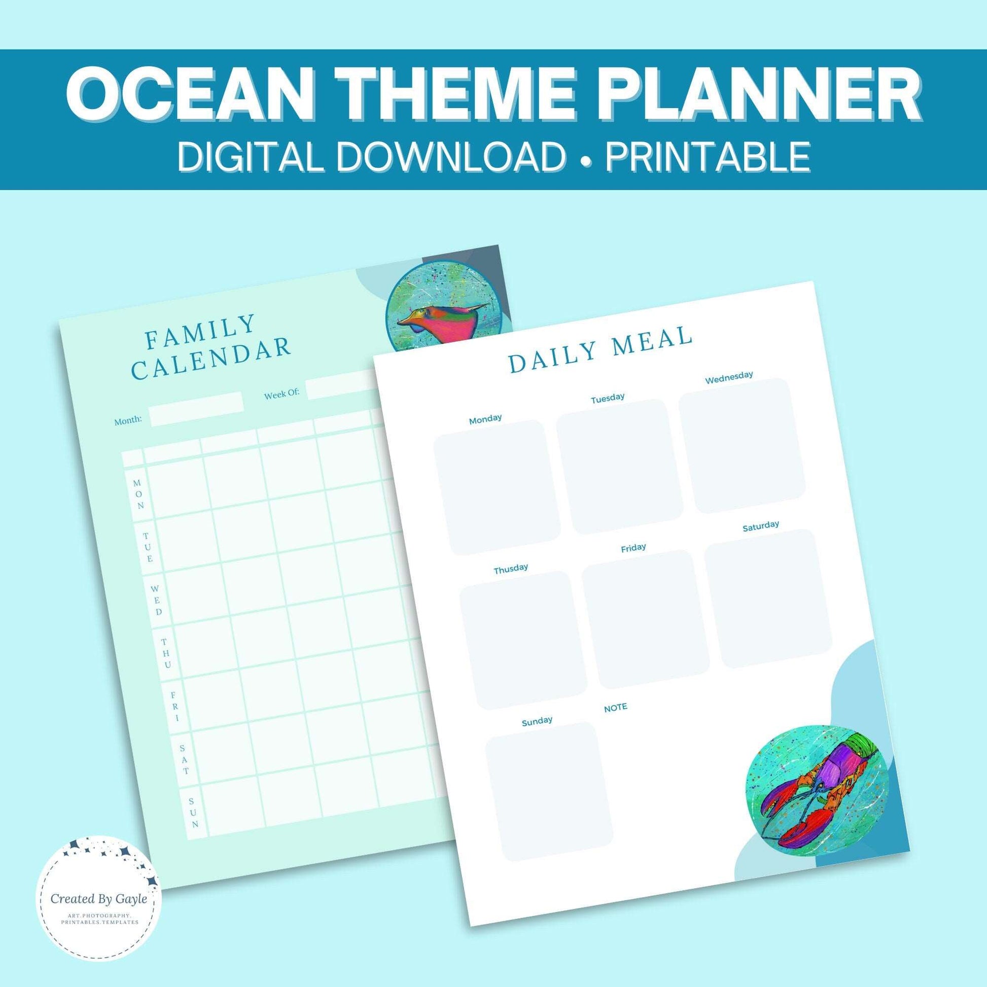 Ocean Theme Planner | 50+ Printable pages | Original Artwork Created By Gayle