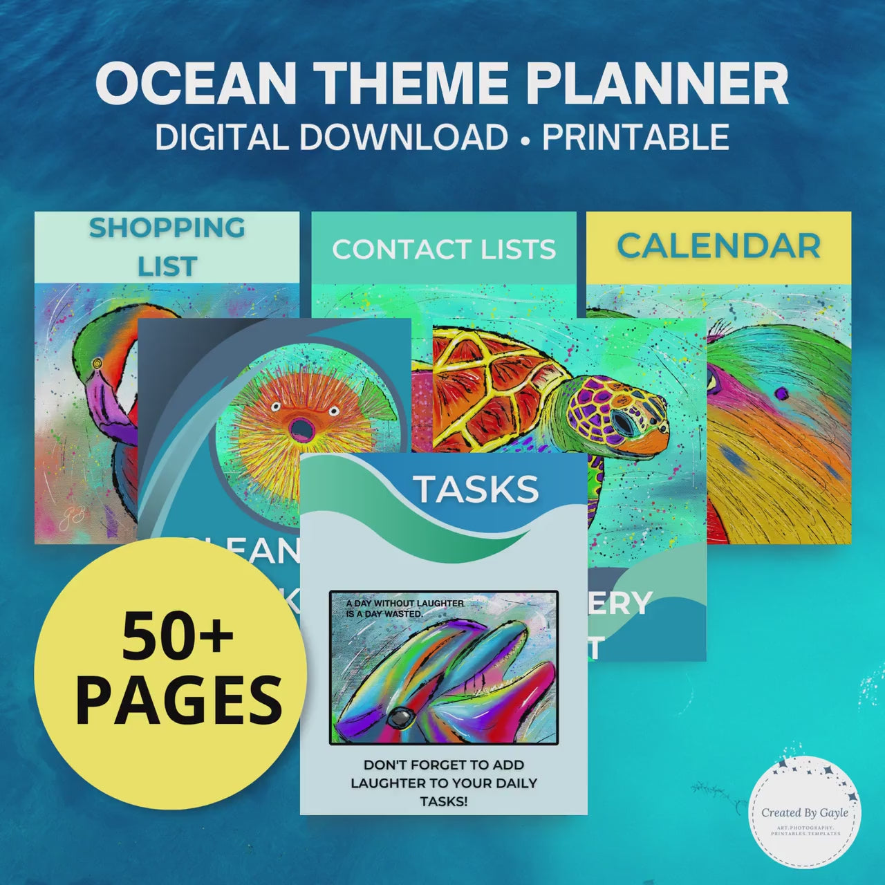 Ocean Theme Planner | 50+ Printable pages | Original Artwork Created By Gayle